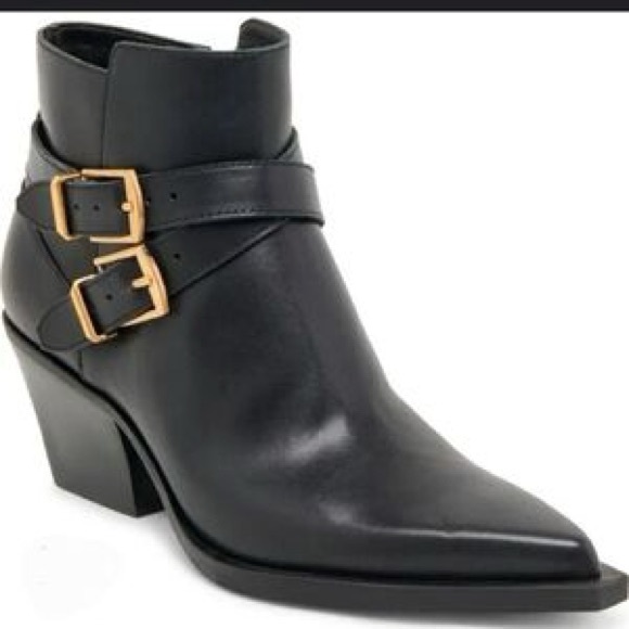 Dolce Vita Volli Black Leather Buckle Pointed Toe Booties - Picture 10 of 10